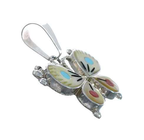 Native American Zuni Multicolor Sterling Silver Butterfly Pendant NX11566